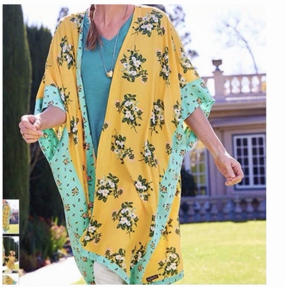 Matilda Jane M/L Womens What A Catch Kimono Robe Cover Up Yellow Floral